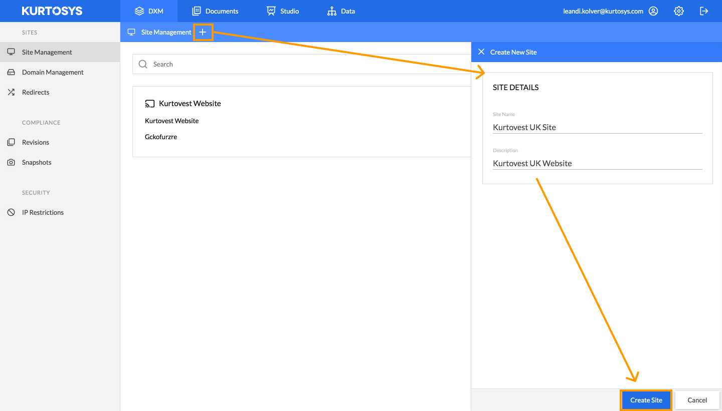 How to create a site with Kurtosys DXM 2