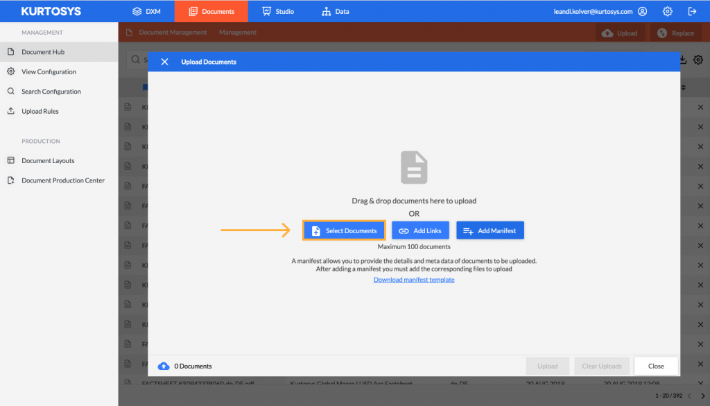 How To Add Documents To The Document Hub | Kurtosys
