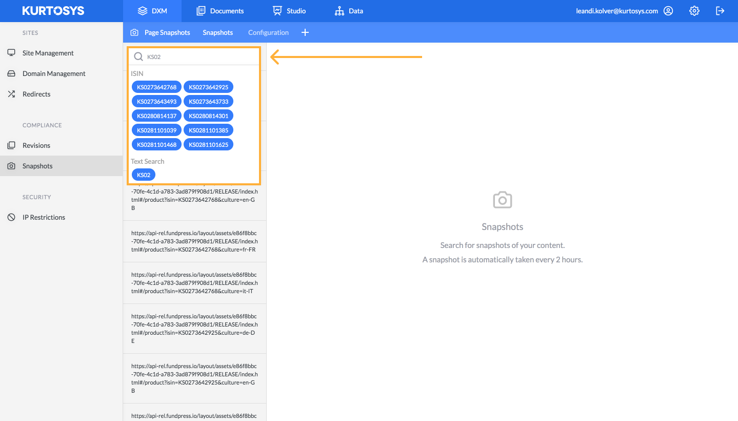 How to search for and view a specific Snapshot 2