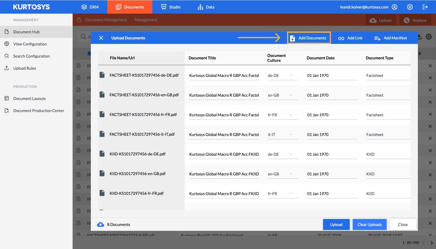 How to add documents to the Document Hub 14