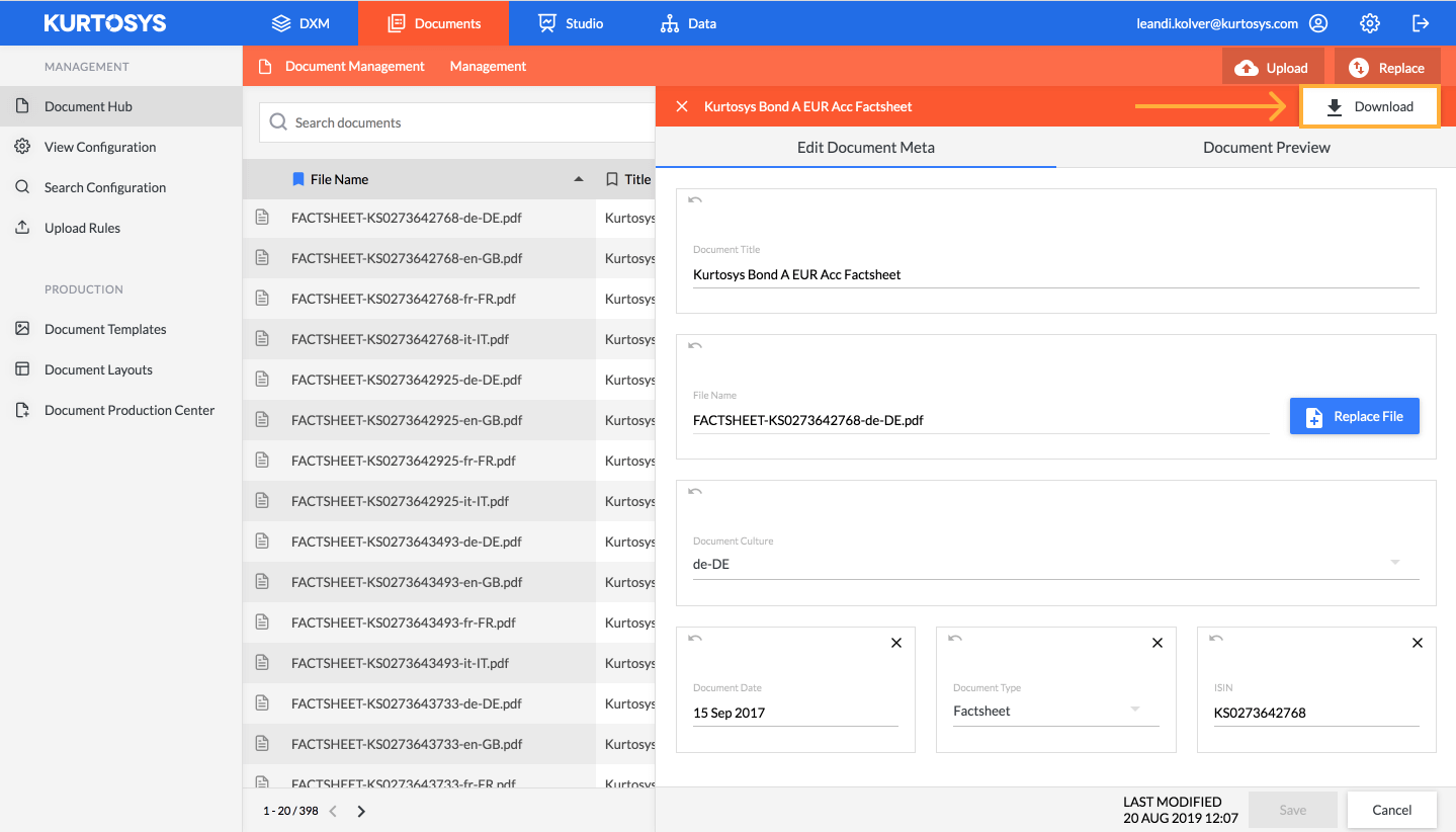 How to locate and download documents in the Document Hub 10