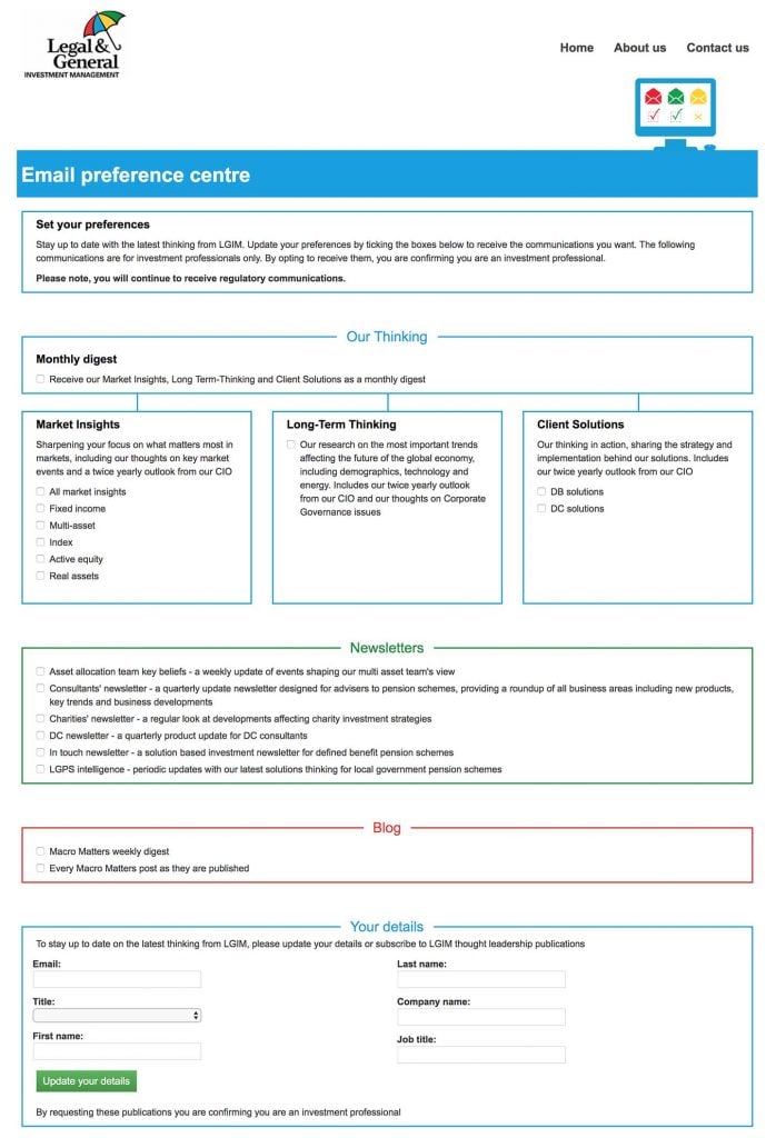 8 Examples of fund manager email subscription pages 3