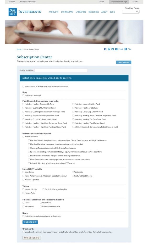8 Examples of fund manager email subscription pages 2
