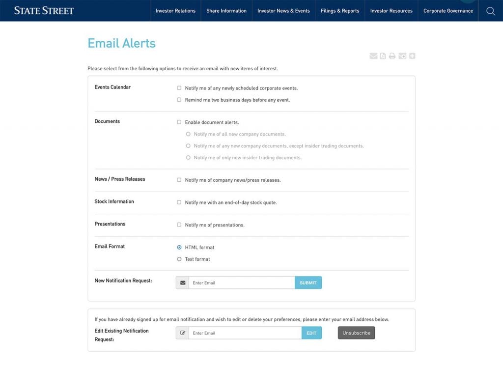 8 Examples of fund manager email subscription pages 1