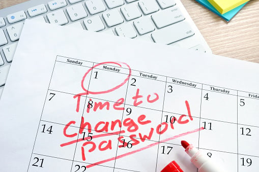 time to change password reminder written on calendar