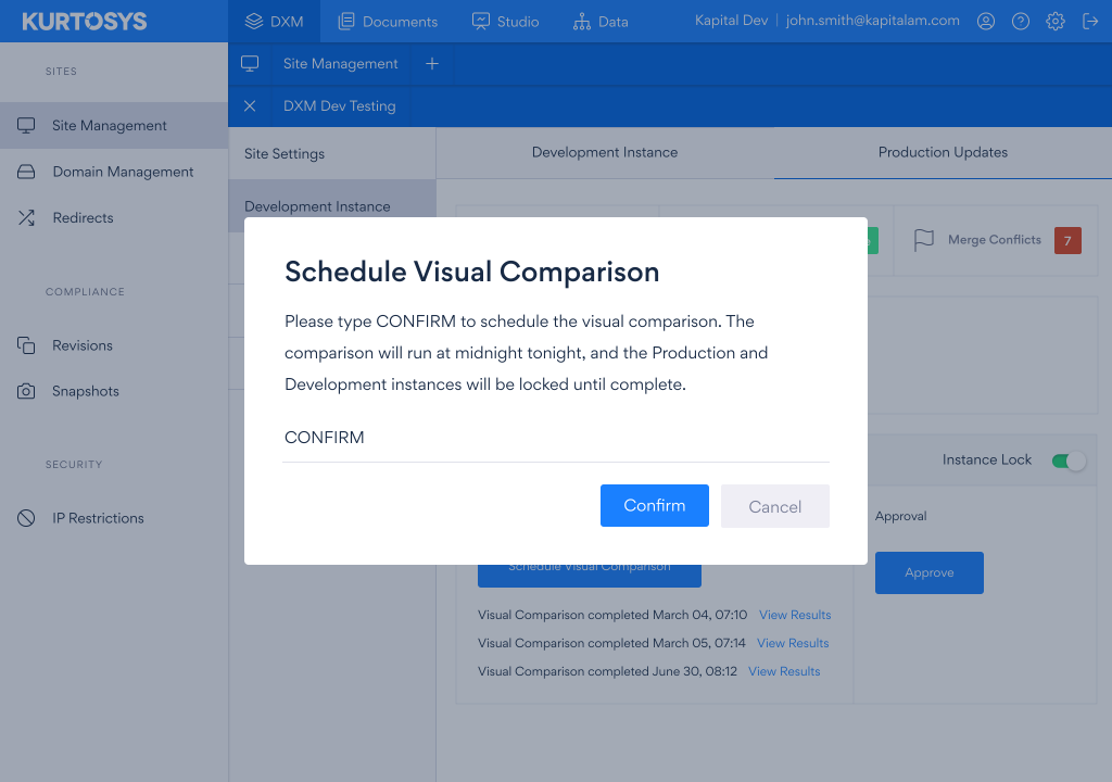 Kurtosys Site Management - Schedule Visual Comparison