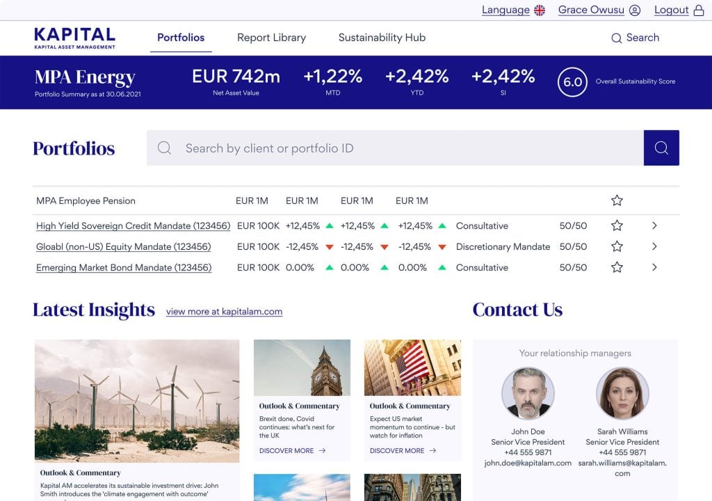 Kapital Portfolio Dashboard sample